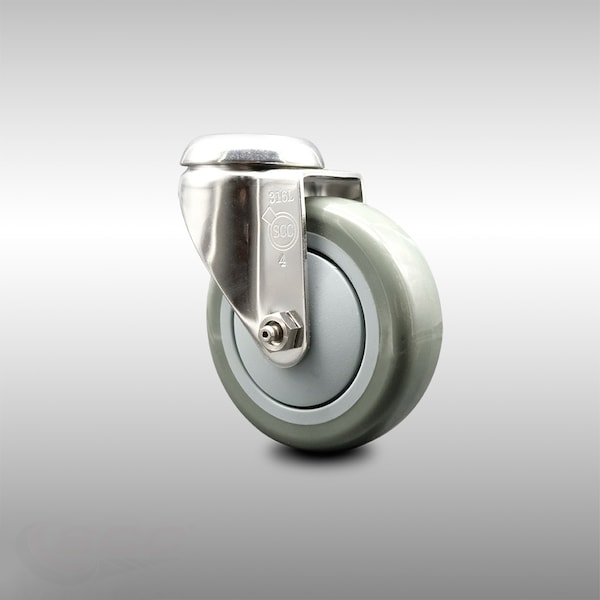 4 Inch 316SS Gray Polyurethane Wheel Swivel Bolt Hole Caster